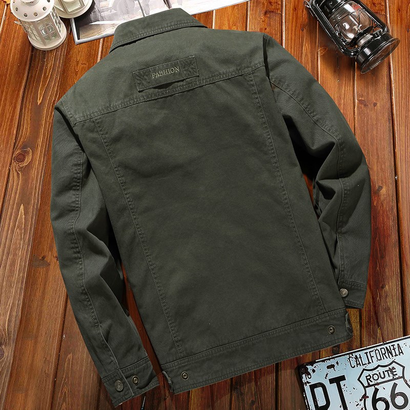 见展车翻领夹克男纯棉褂子复古工装衣服中年男士爸爸春秋季外套