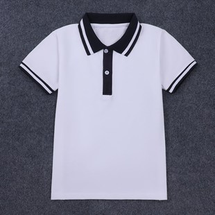 白色POLO衫 儿童校服短袖 男童女童拼色门襟班服T恤中大童学生上衣