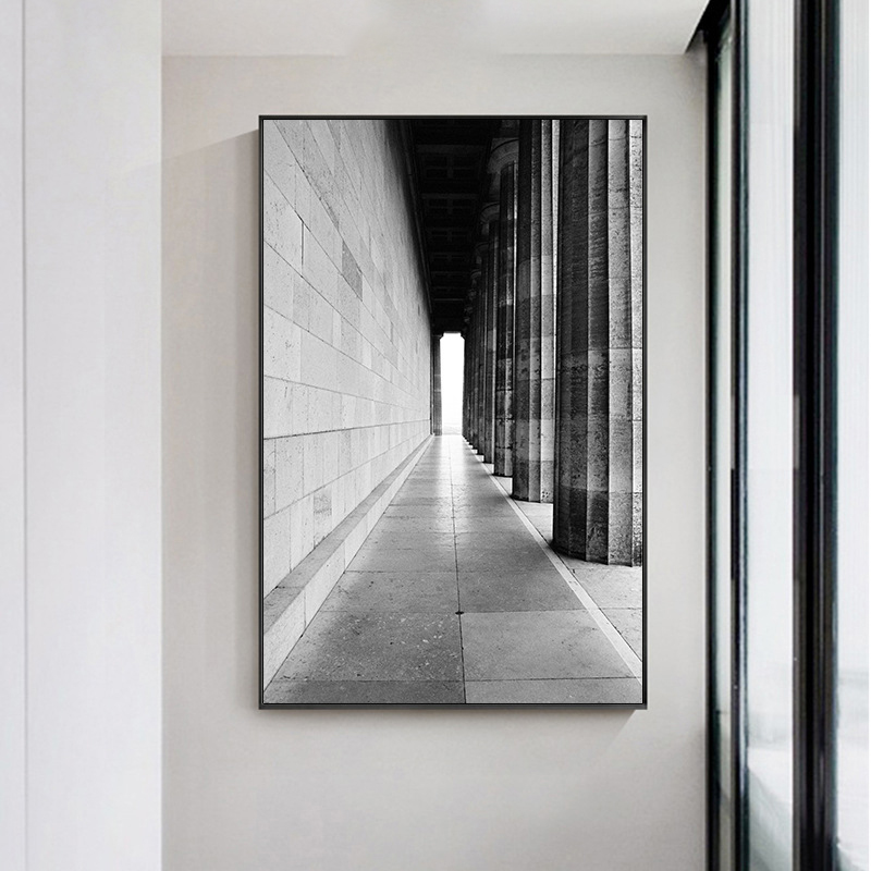 黑白装饰画客厅建筑空间壁画黑白工业风墙壁挂画玄关楼梯创意墙画图片