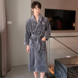 秋冬新款 浴袍宽松女士加绒法兰绒睡衣 情侣睡袍加厚保暖珊瑚绒男士