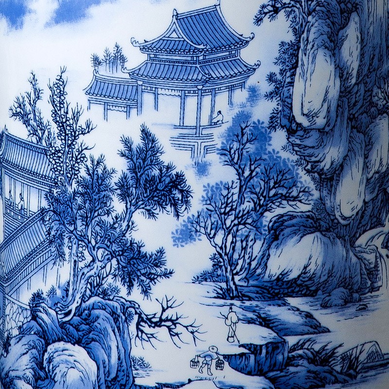 景德镇陶瓷器书画筒帽书房中式装饰摆设书画缸收纳卷轴青花瓷山水图片