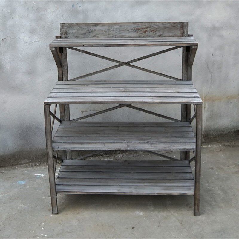 美式乡村做旧推车带轮子三层花架置物架黑板咖啡馆店铺装饰花车