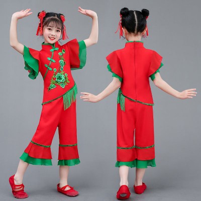 六一儿童演出服女童开门红喜庆秧歌服中国风舞蹈服幼儿手绢表演服