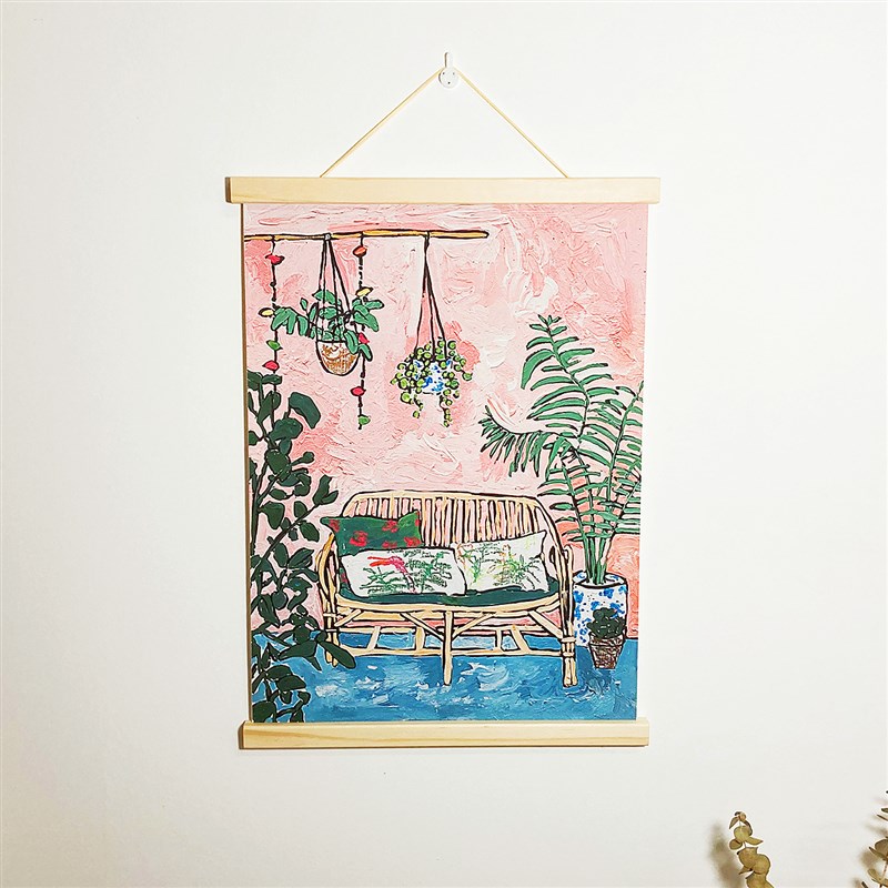 小众复古花卉系列实木磁铁挂轴画客厅卧室儿童房挂画免打孔装饰画图片