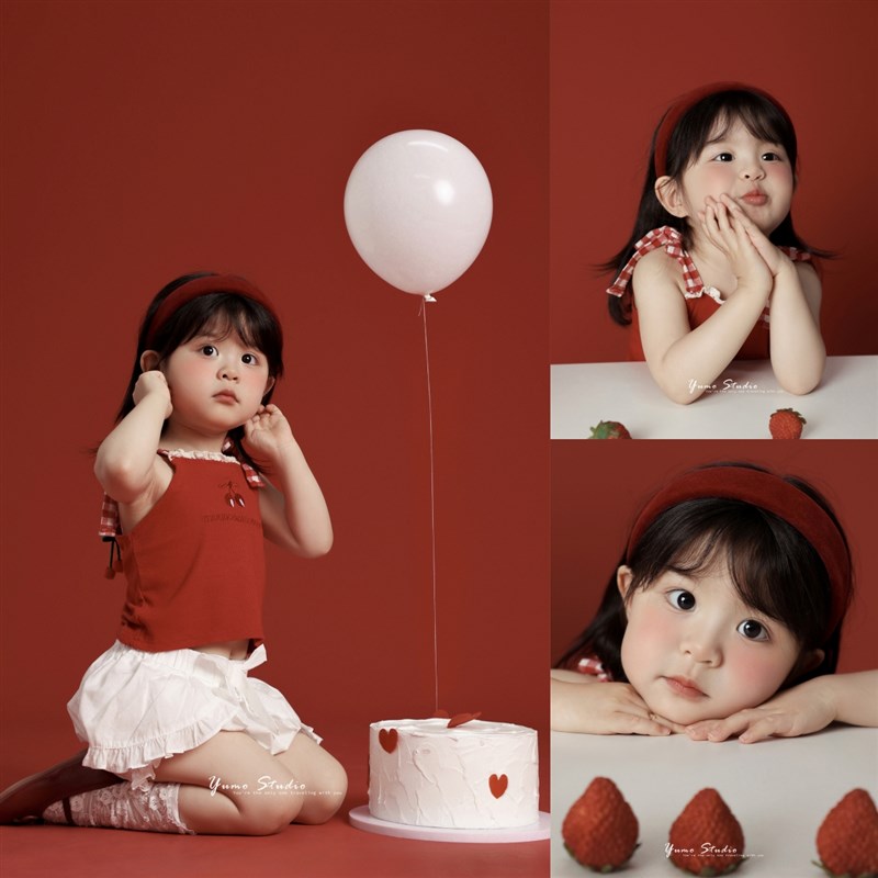 新款儿童摄影服装红色肖像女童影楼艺术照拍照主题服装道具