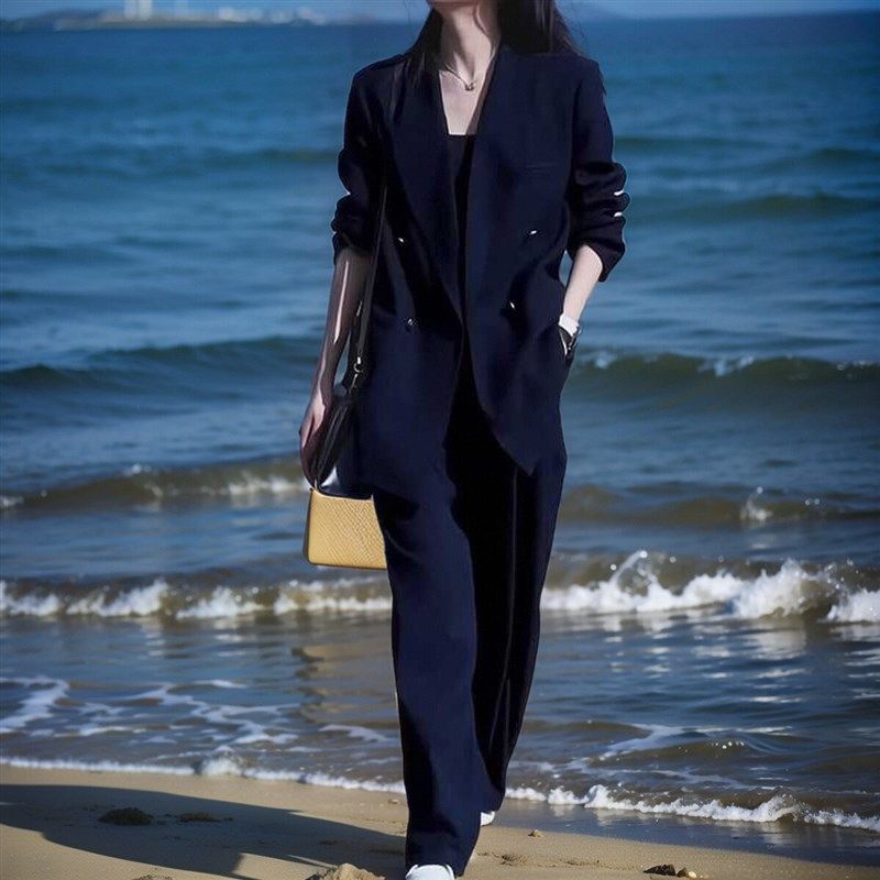 大码高级感西装套装女春秋胖mm高端气质休闲显瘦西服阔腿裤两件套