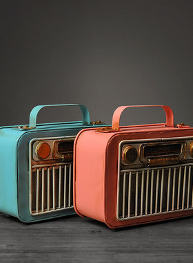 欧璟美 老式铁皮收音机模型摆件 拍照摄影道具酒吧复古软装存钱罐