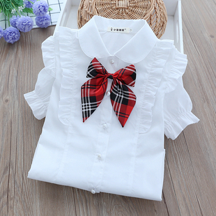 宝宝格子短裙校服演出服洋气新款 女童套装 短袖 青少儿童白衬衫 夏季