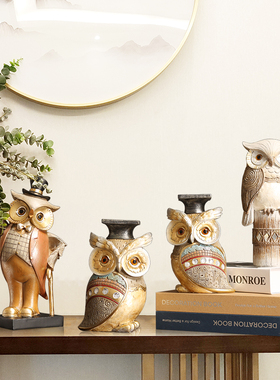 美式猫头鹰小摆件创意家居客厅装饰个性酒柜样板间店铺摆设工艺品