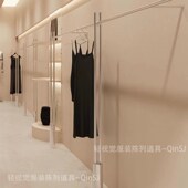 店货架 侧挂不锈钢陈列架衣服挂衣杆女装 服装 店展示架上墙架壁挂式