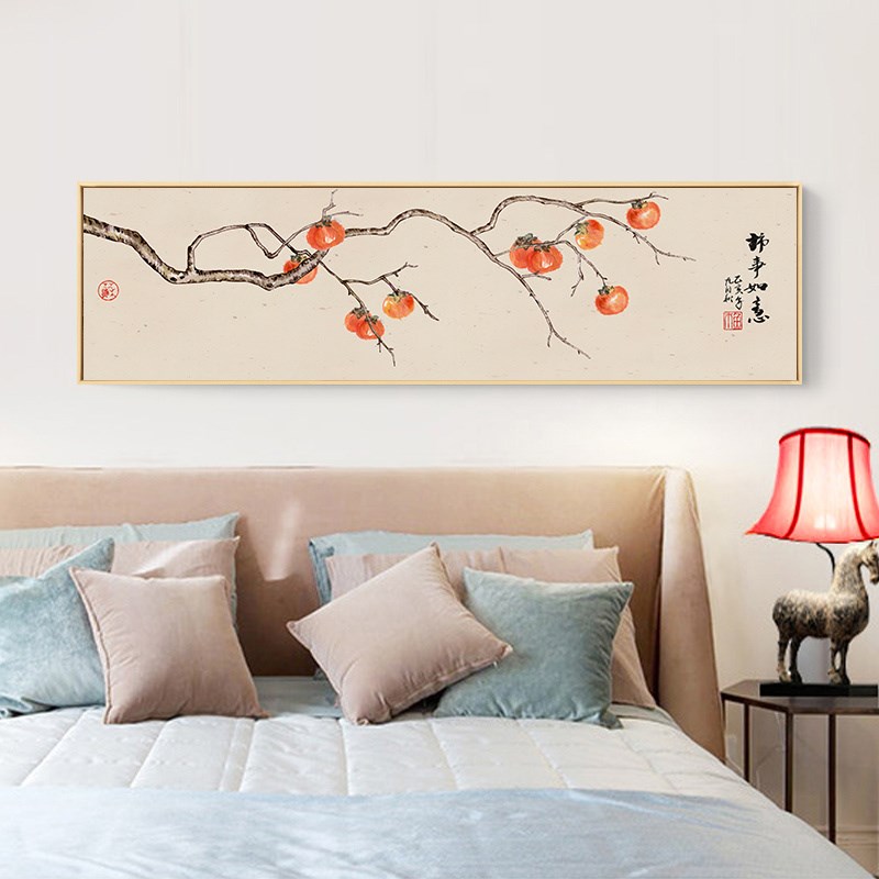 新中式挂画工笔花鸟国画横幅长条壁画酒店卧室装饰画中国风禅意画