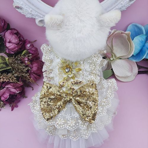 私宠手作金色宠物婚纱小型犬春秋衣服泰迪比熊小马公主裙猫咪裙子