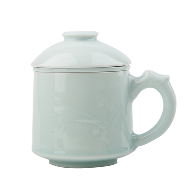 昌南景德镇陶瓷泡茶杯带盖过滤茶具办公室同心杯子定制玲珑杯子