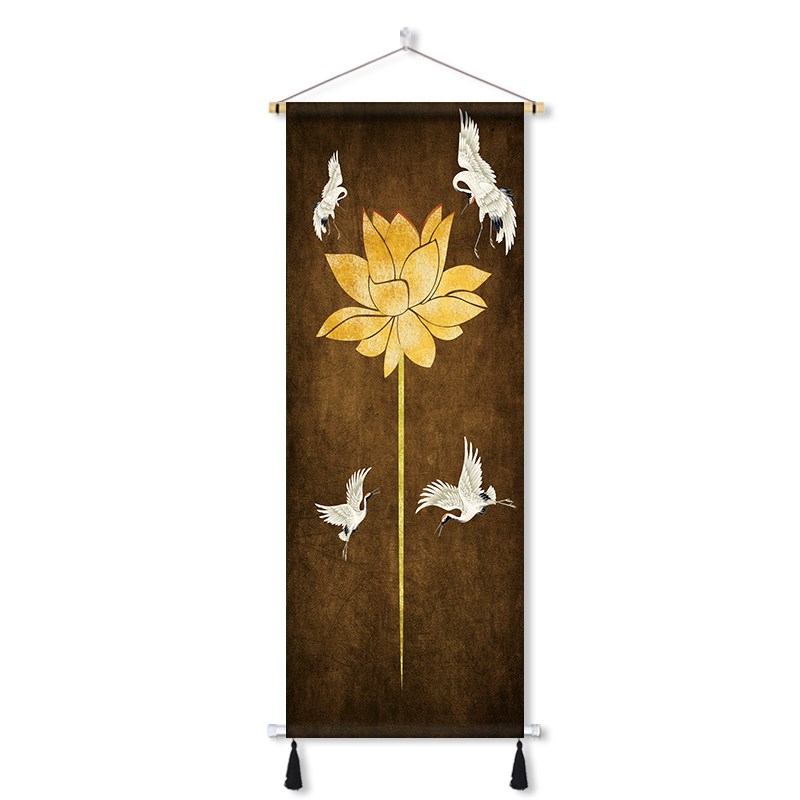 中式佛手莲花布艺挂画卧室书房禅意挂毯民宿客栈室内墙面装饰挂布