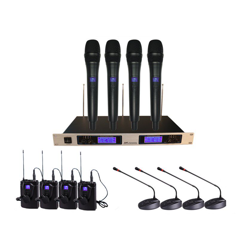 专业级舞台无线话筒一拖四家用唱歌麦克演出头戴领夹鹅颈会议手持