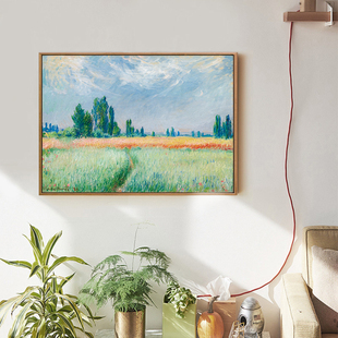 饰画有框酒店卧室油画餐厅电表箱成品挂画名画 莫奈客厅装 田野