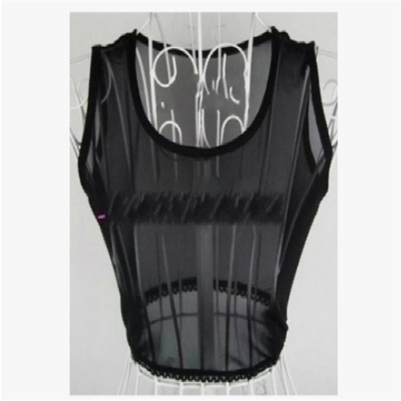 2019新款女装黑色半截网纱打底背心百搭镂空透明网纱打底衫内搭