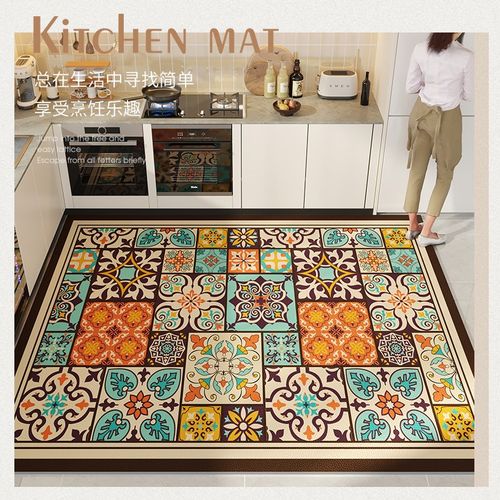 厨房地垫2024新款防滑防油可擦免洗pvc整铺脚垫皮革门垫家用地毯