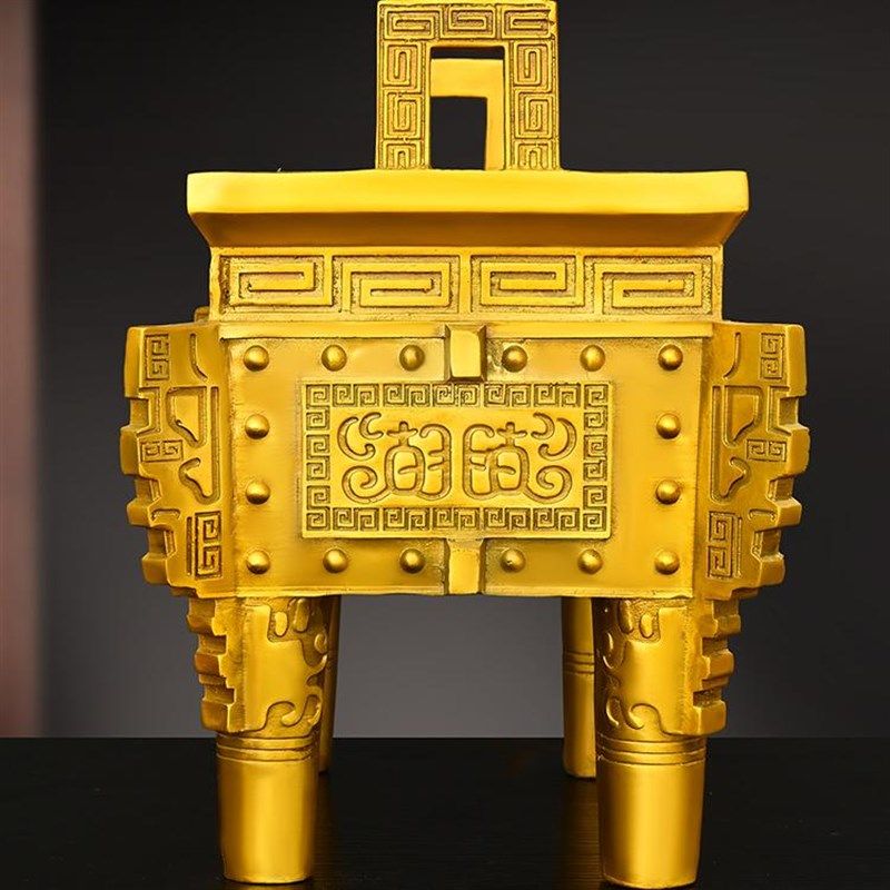 铜鼎摆件纯黄铜鼎盛千秋四方四足鼎宝鼎金鼎家居办公室装饰品送礼