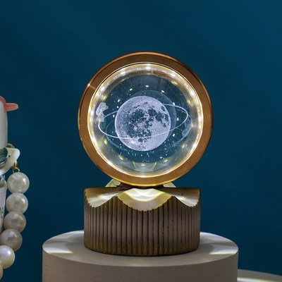 简约水晶球小夜灯桌面摆件办公室工位装饰品生日礼物送男生七夕节