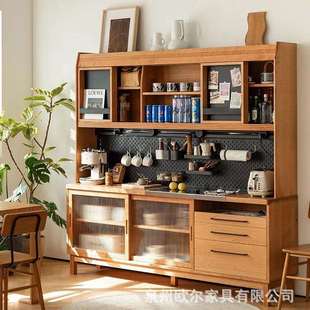 家用靠墙收纳储物茶水柜小户型餐厅多功能橱柜 北欧实木餐边柜日式