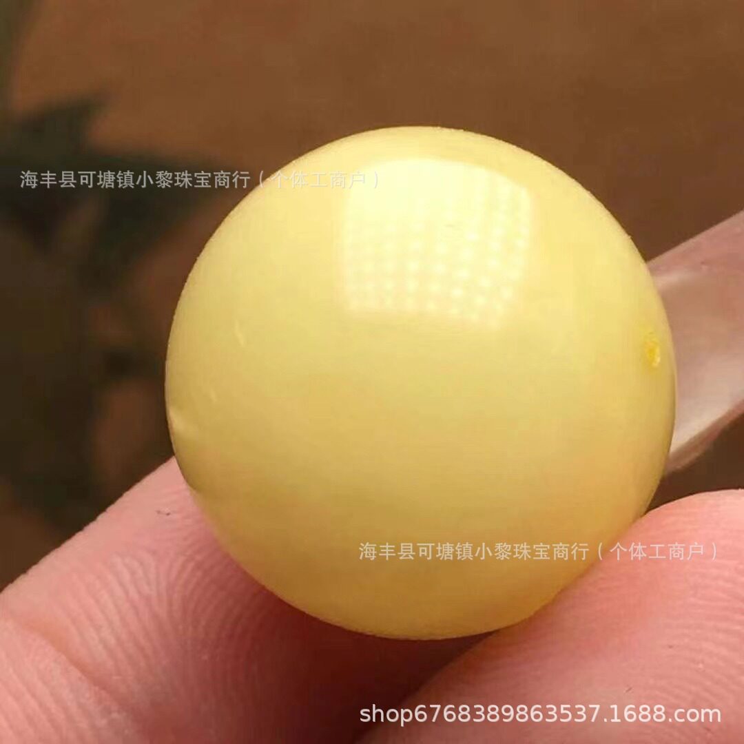 天然蜜蜡圆珠单珠满蜡白妖花纹路妖孽已打孔可塘厂家直销