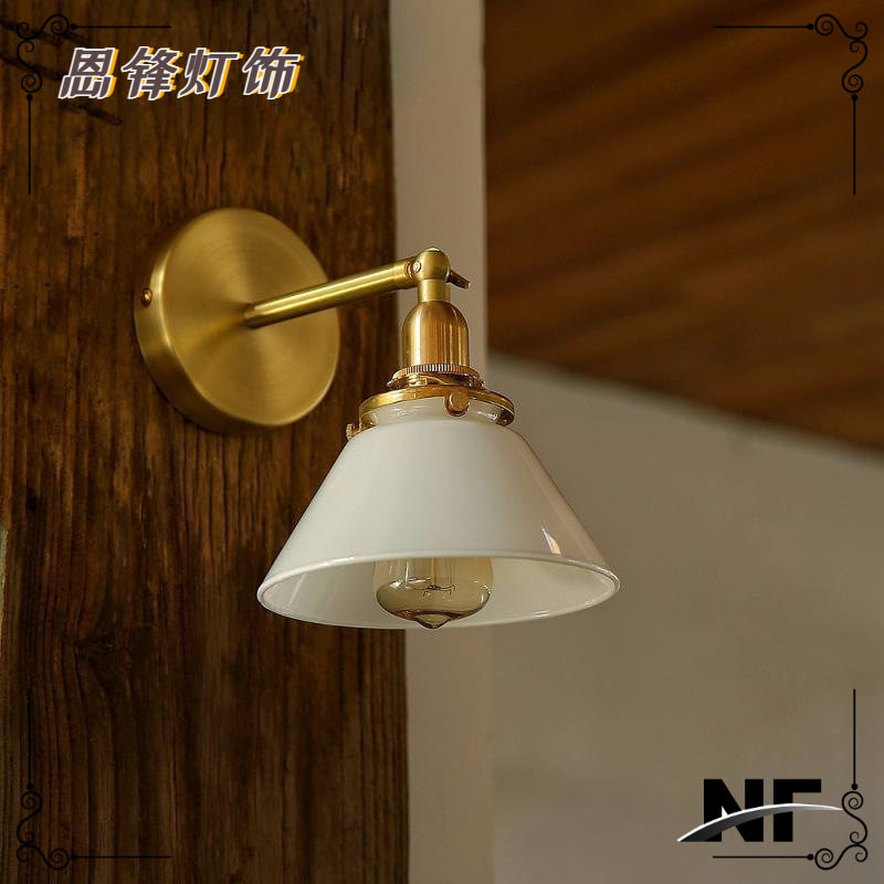 复古北欧简约卫生间浴室画玻璃镜前灯日式床头黄古铜色壁灯