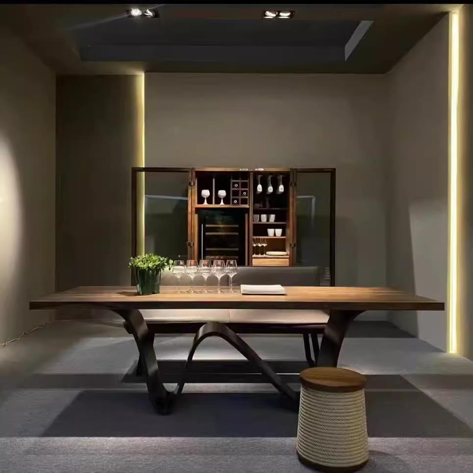 意式极简实木餐桌创意设计师工作台办公桌现代简约长条书桌洽谈桌