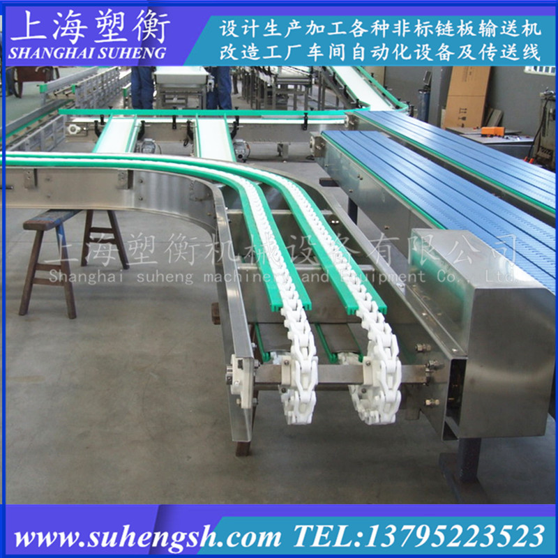 塑料链条箱格链输送线塑钢链板流水线塑料龙骨链转弯输送机