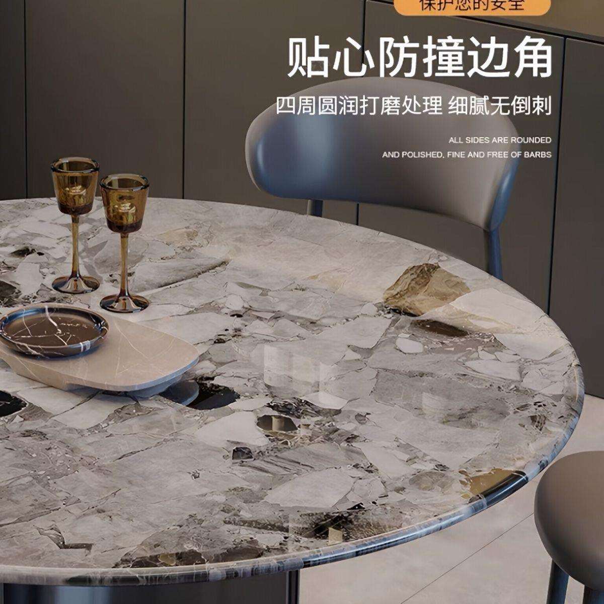 轻奢大理石餐桌椅不锈钢圆桌组合简约家用小户型吃饭圆形桌子