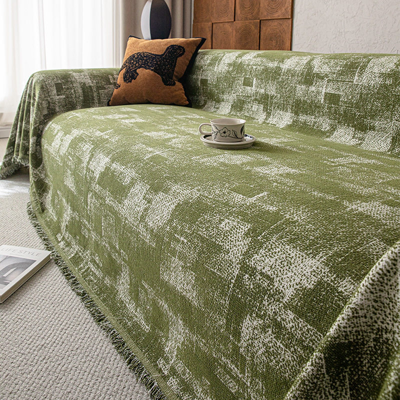中古风沙发盖布轻奢高级感2025年新款绿色沙发巾一整张全盖套罩毯