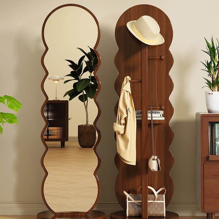 旋转穿衣镜全身落地镜家用卧室可移动立式试衣镜子带挂衣帽架一y*