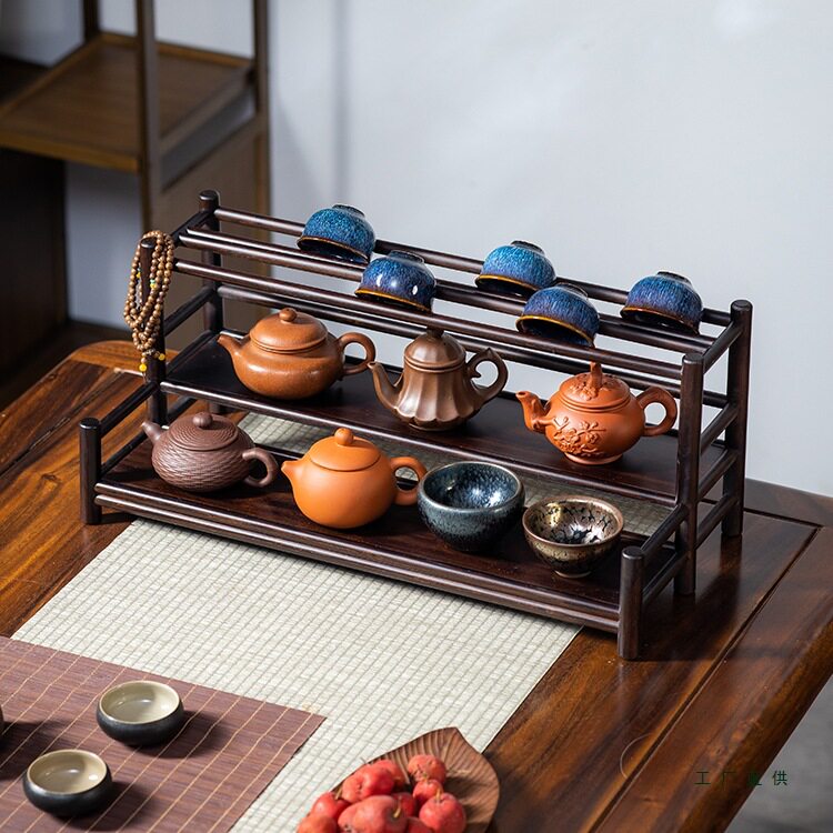 桌面茶壶架办公室小博古架茶杯架子茶具置物架茶室茶桌收纳架中式