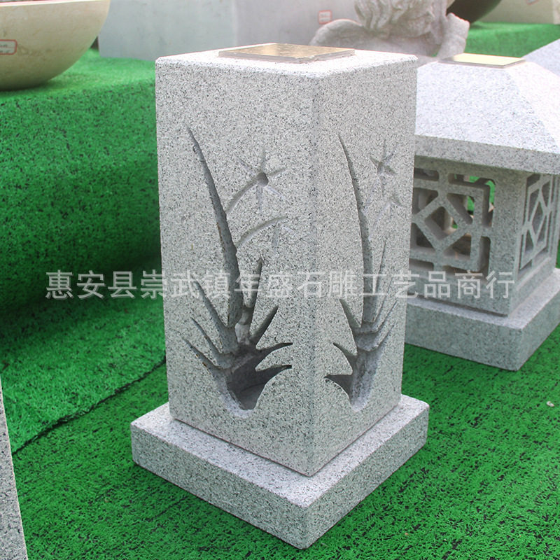广场大理石摆件草坪灯一对石雕柱头灯太阳能石灯笼现代风日式庭院