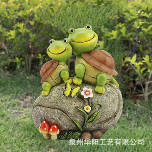 泉州华阳乌龟趴石头创意摆件树脂工艺品户外庭院动物太阳能灯装饰