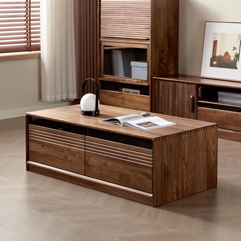 北欧实木黑胡桃木茶几电视柜复古客厅组合储物柜现代简约落地茶桌