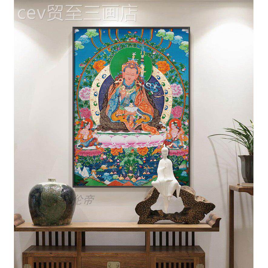 网红传卡财神佛像藏挂画莲变花生大士莲师唐用八客厅藏族家中堂装