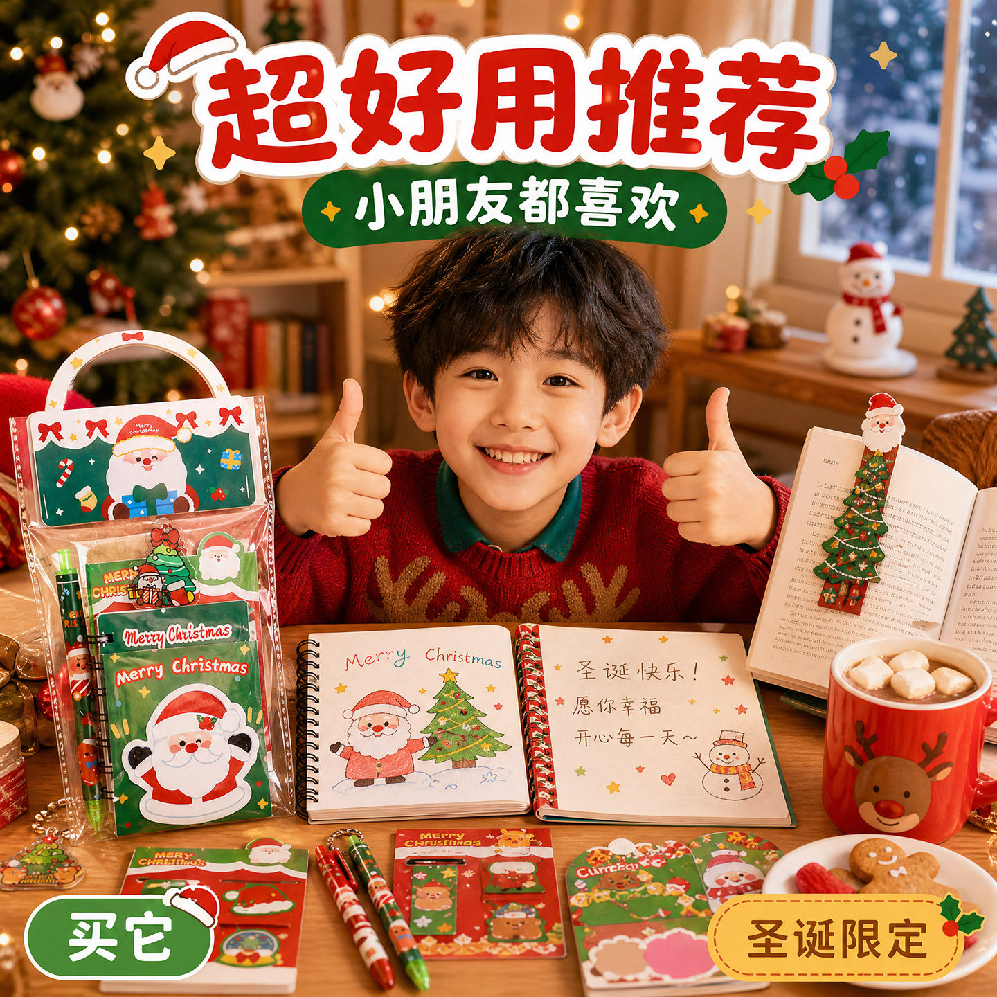 圣诞节主题文具套装透明手提礼盒大礼包初中小学生一二三年级学习用品大全实用型伴手礼男女孩儿童小礼品礼物