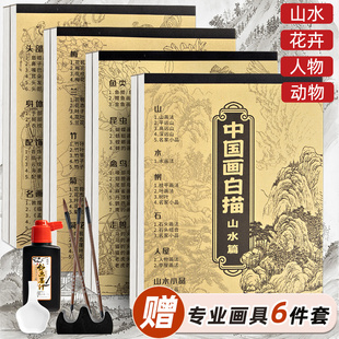 中国画白描入门描摹本国画工笔国风古风花卉人物美术套装 画本工具描红书初学者画画临摹画册毛笔绘画练习教材