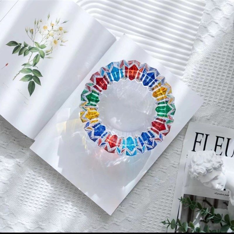 欧式手绘彩色玻璃烟灰缸小号高颜值水晶烟缸家用客厅摆件彩绘收纳