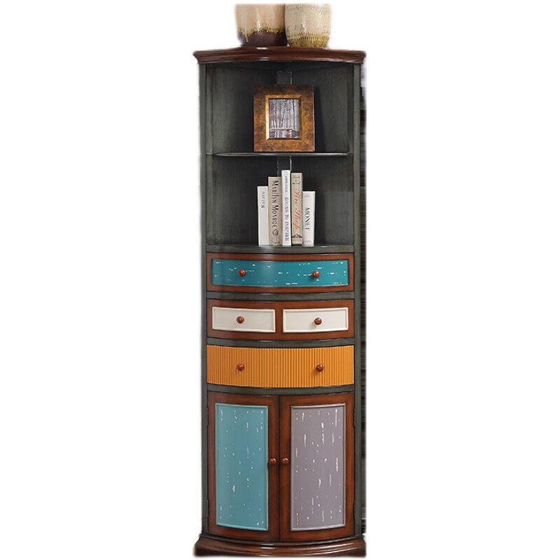 美式乡村三角柜客厅边柜彩绘墙角柜置物架欧式转角酒柜实木拐角柜