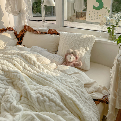 奶里奶气少女心软萌麻花编织风毯子沙发休闲毛毯办公室搭毯盖毯