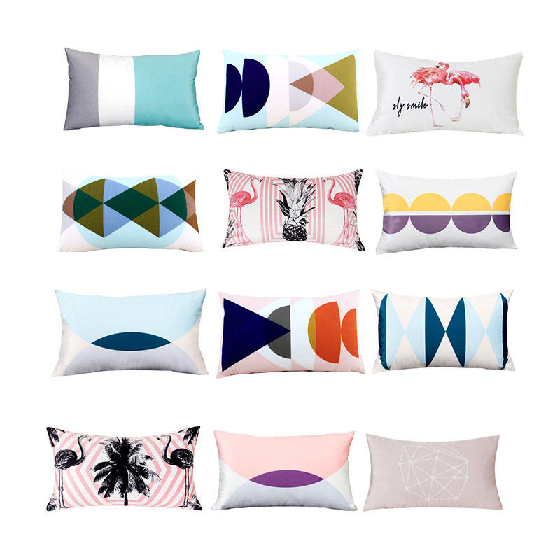 北欧时尚几何粉紫双面沙发抱枕靠垫30*50/40*60/70办公室腰枕靠枕