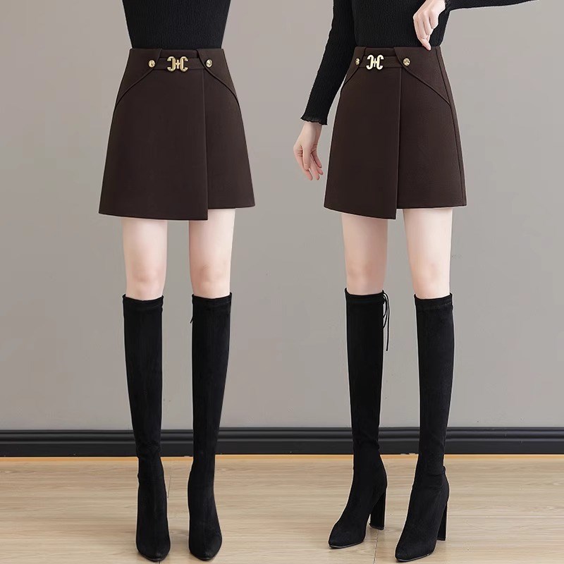 不规则毛呢短裙半身裙女秋冬季2025新款包裙高腰显瘦包臀a字裙子