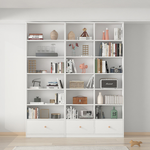 可比熊图书馆书架实木书柜落地格子柜客厅收纳柜自由组合置物柜子
