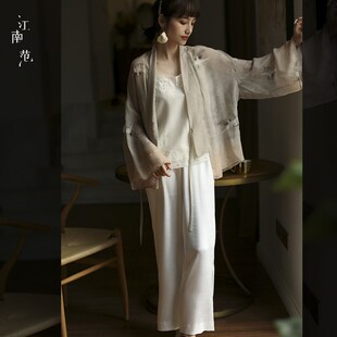 江南范小个子改良版复古国风汉服旗袍式外套真丝宽松披肩开衫上衣