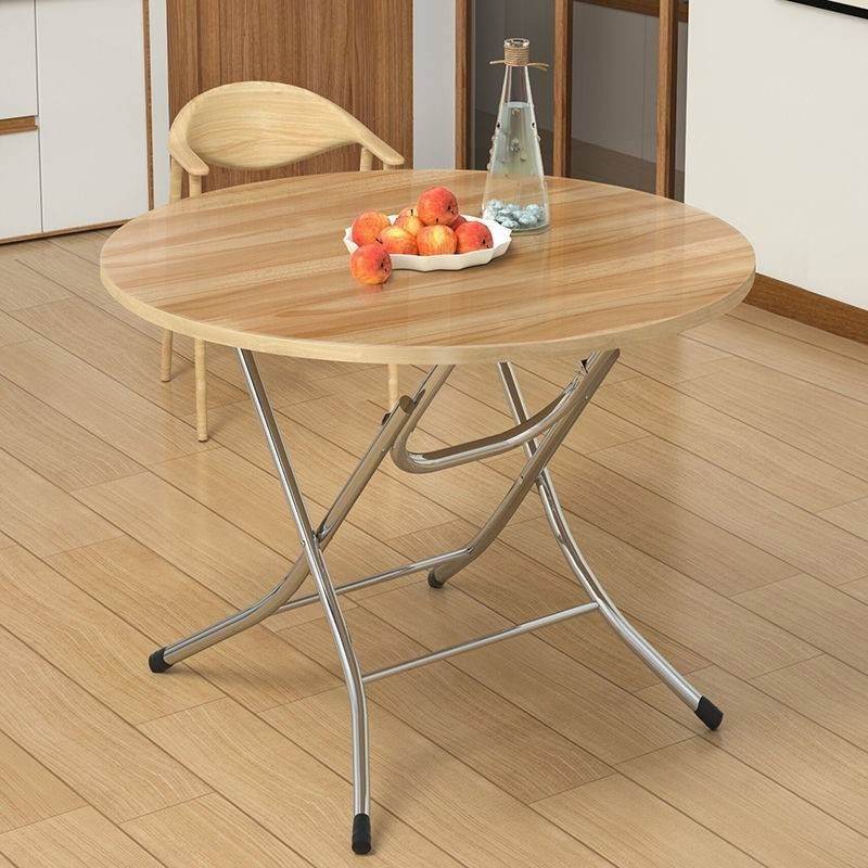 实木折叠桌圆形折叠餐p桌酒店大台面圆桌家用简约小户型收纳饭桌