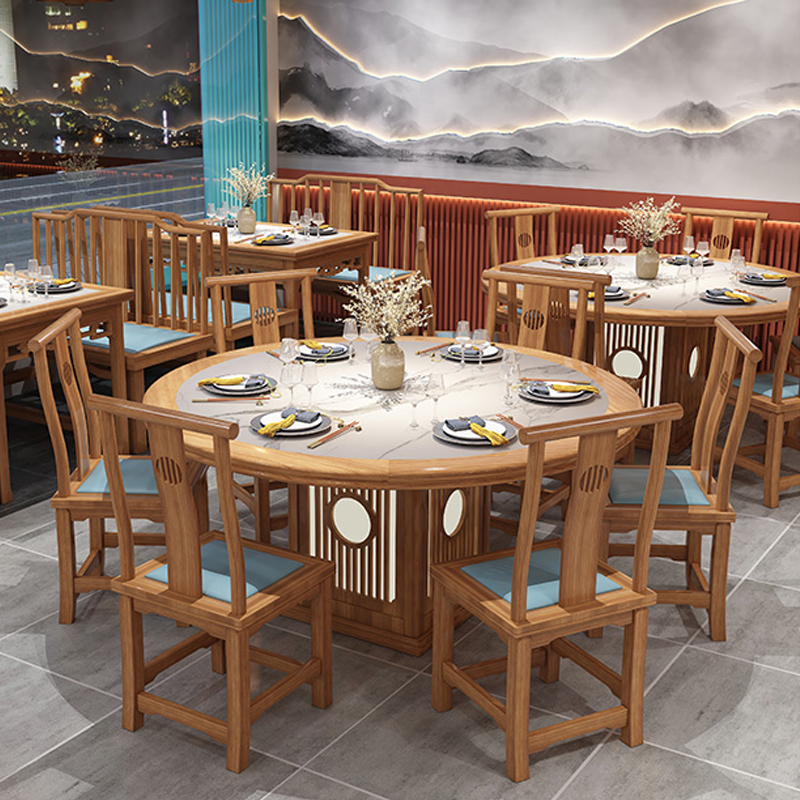 定制实木包边雕花湘川菜馆农家乐新中式卡座沙发餐厅饭店桌椅组合