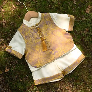 周岁礼服中式男宝夏装抓周唐装男童一岁高端洋气冠衣汉服套装夏季