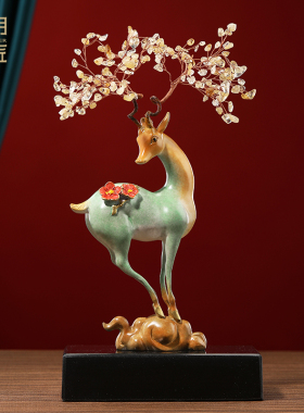大明铜匠铜梅花鹿摆件客厅招财装饰品玄关办公室乔开业迁新居礼物